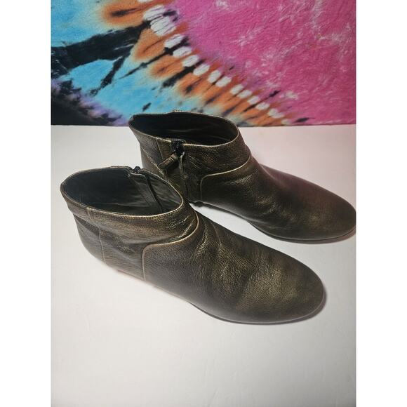 Cole Haan Allen Bootie Zip Ankle Boots Women's 9.5 Black Gold Burnished Metallic - Picture 2 of 10